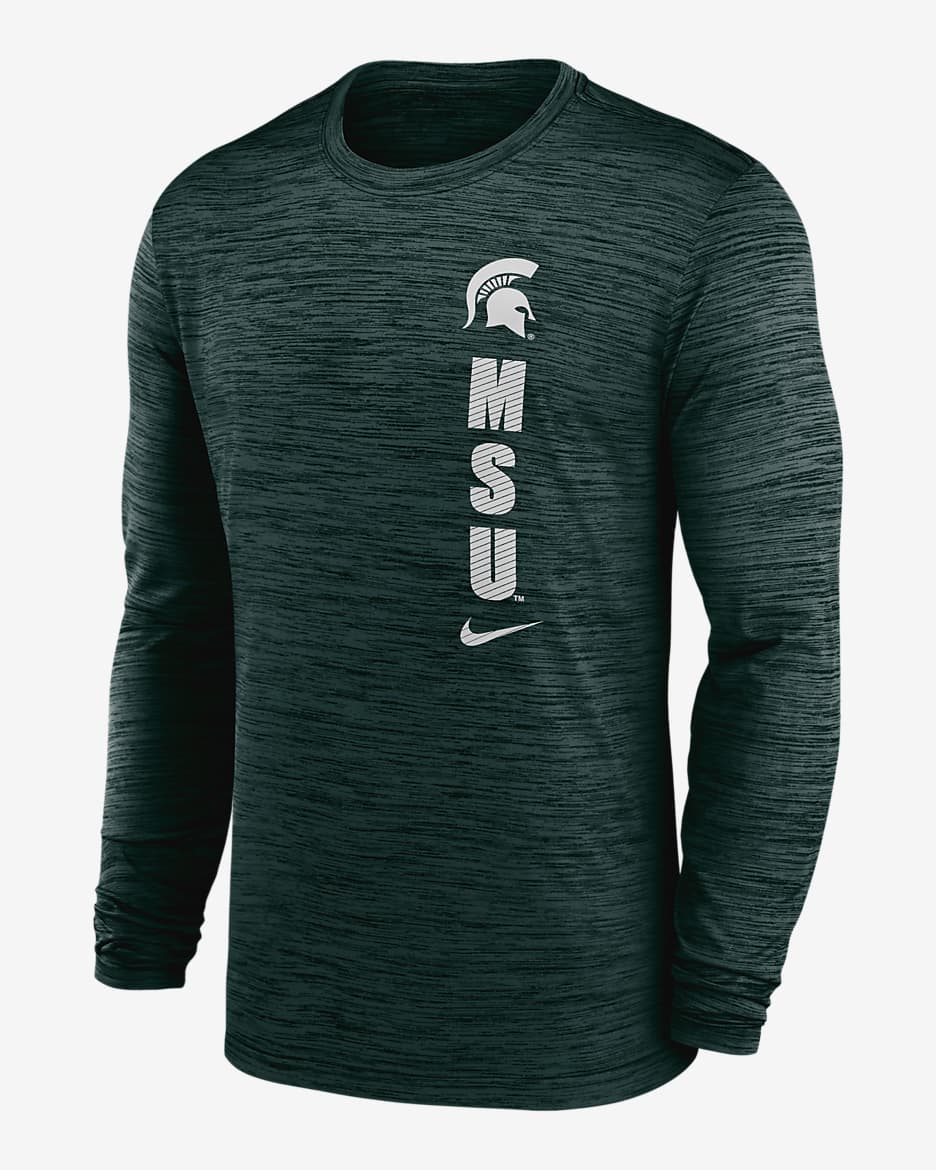 Michigan State Spartans Sideline Velocity Men s Nike Dri FIT College Long Sleeve T Shirt